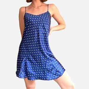 Silky slip polka lingerie polka dot royal blue white S dress Lingerie Exclusive